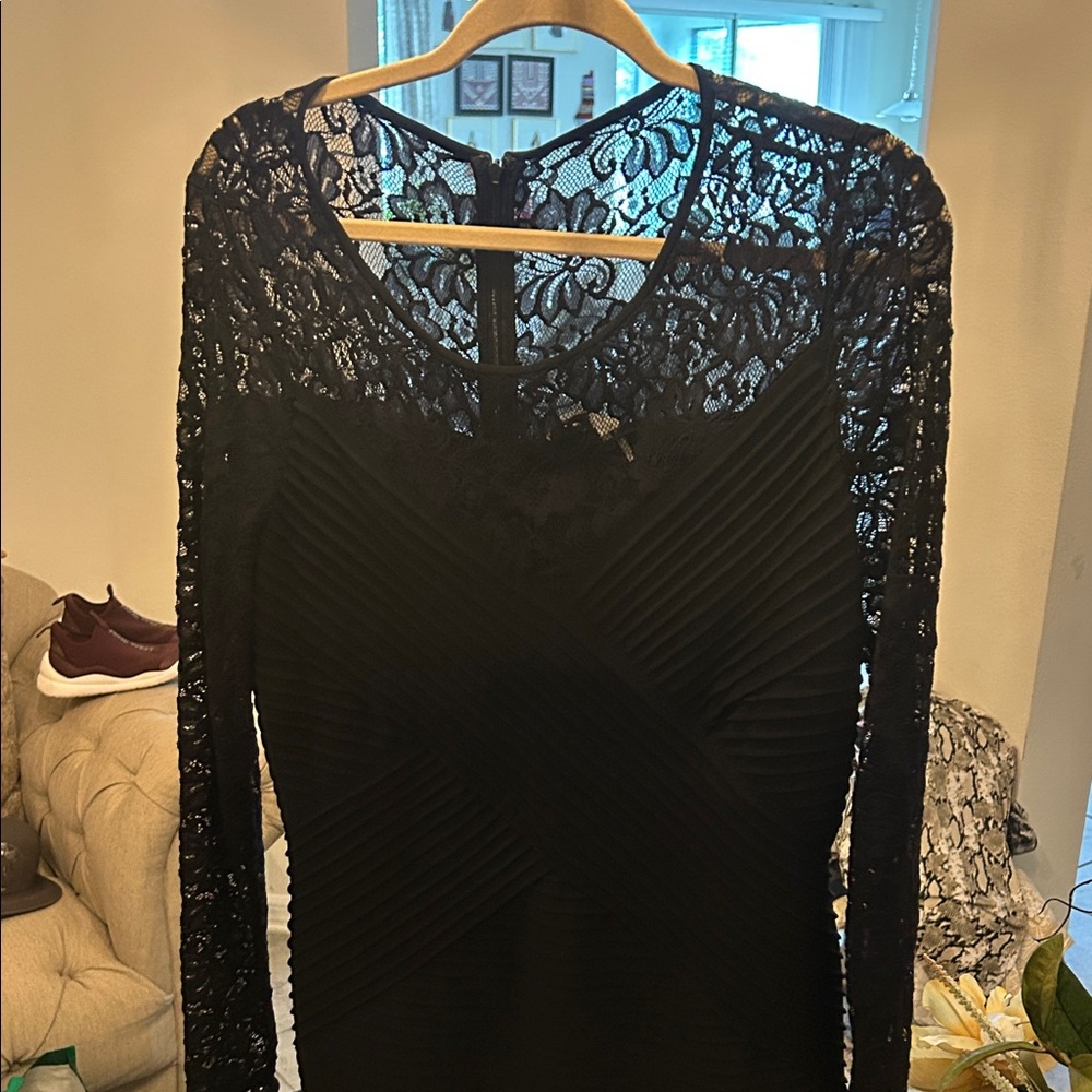 Calvin Klein Black Lace Long Sleeve Dress